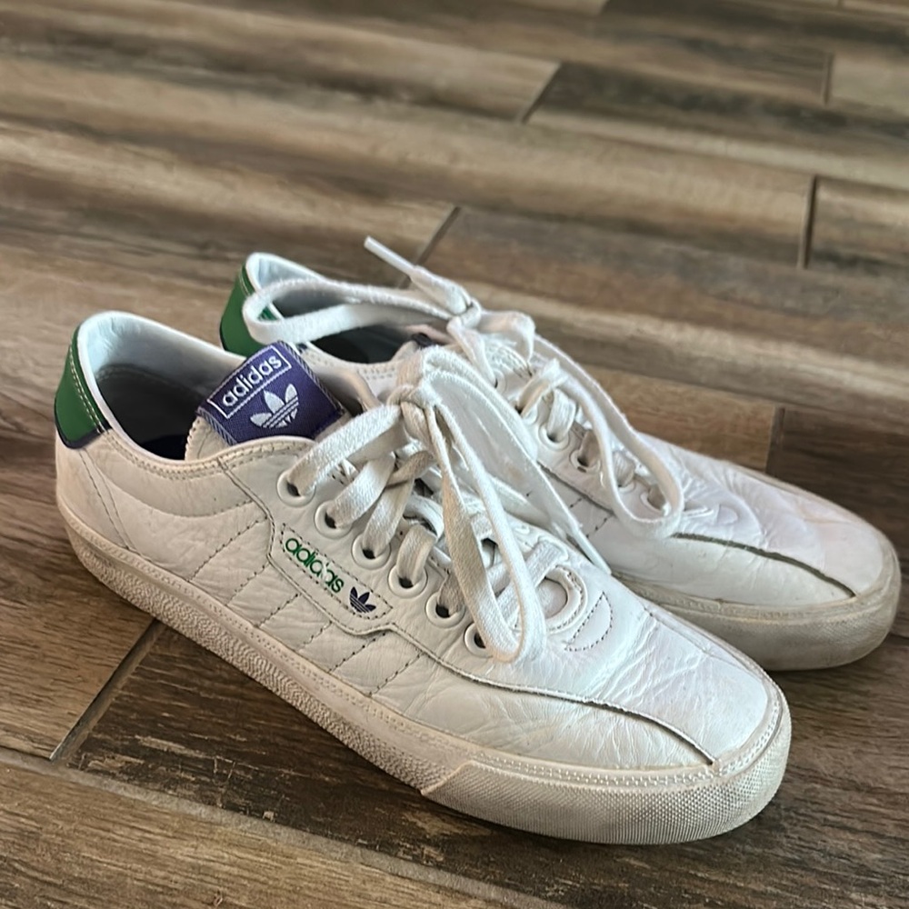 Adidas Classic White Leather Sneakers with Green Details